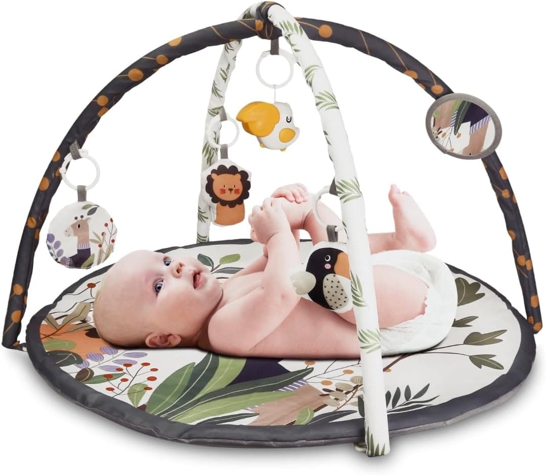 Mobiclinic®, 2 em 1, ginásio bebé tapete de jogos, inclui música, 5 brinquedos interativos, 0-6 meses, desenvolvimento motor, Dreamland, dobrável, tapete acolchoado, 2 arcos, evolutivo