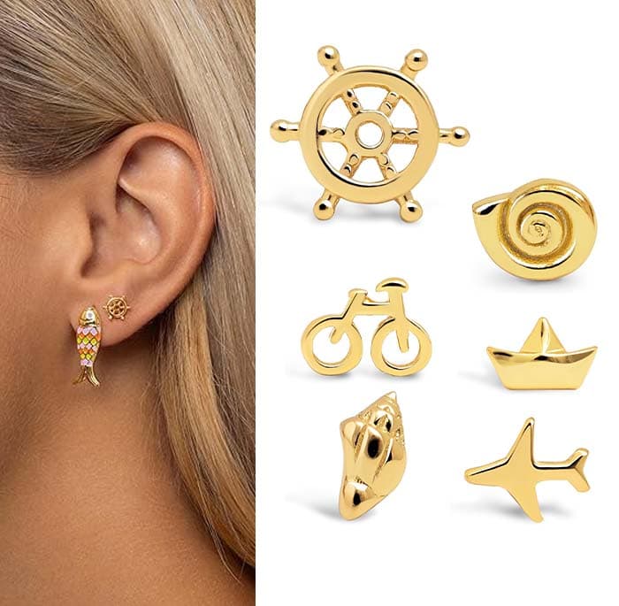 SINGULARU - Brinco em prata de lei 925 banhado a ouro 18 Kt 