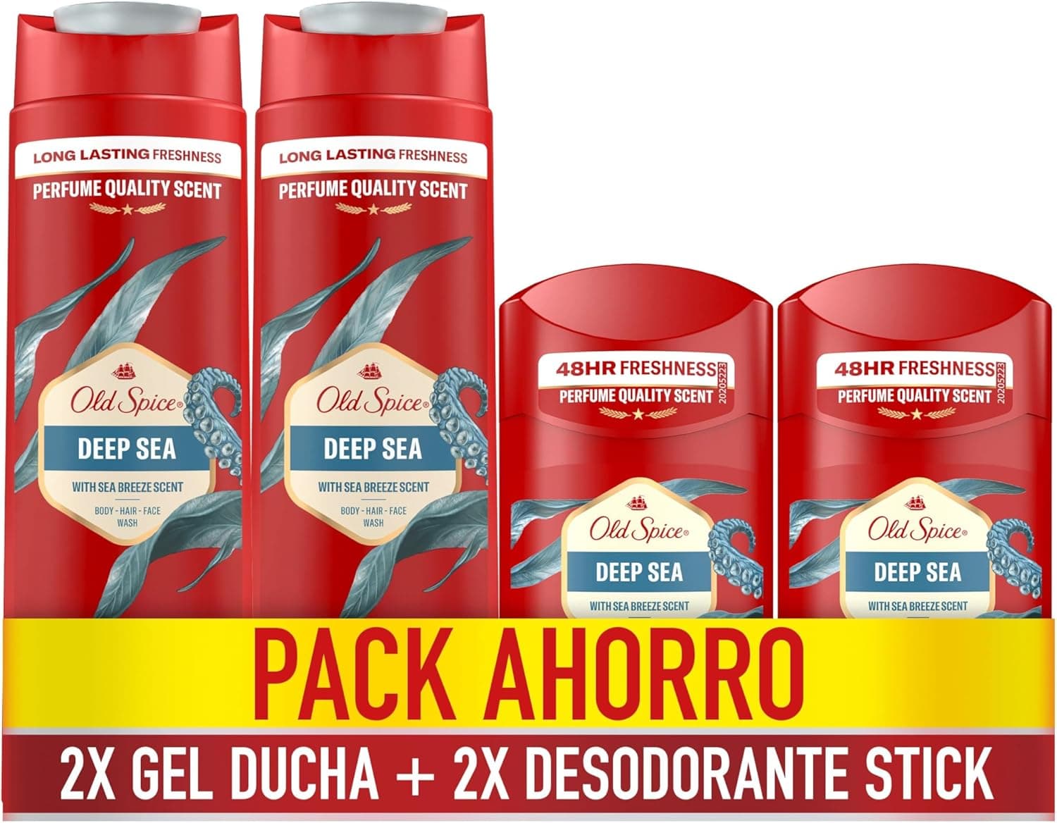 Old Spice Deep Sea Desodorante em barra para homens 2 x 50 ml e gel e champô 3 em 1: Cabelo, rosto e corpo, 2 x 400 ml
