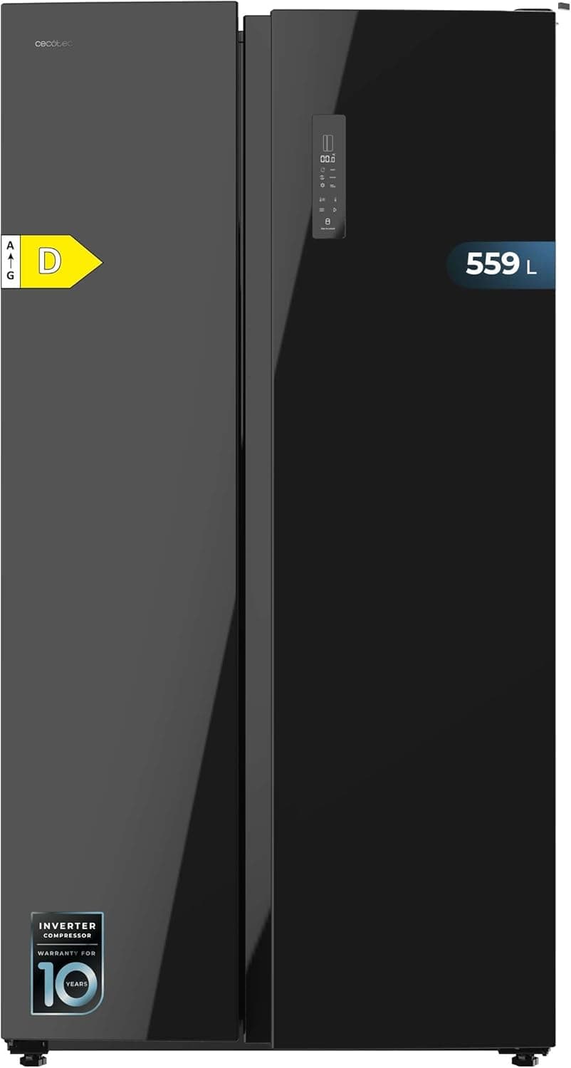 Cecotec Frigorífico americano Bolero de 550 litros, CoolMarket SBS 550 Glass D, 177 cm de altura e 90 cm de largura, sistema multi Air Flow, total sem frost, Inverter Plus