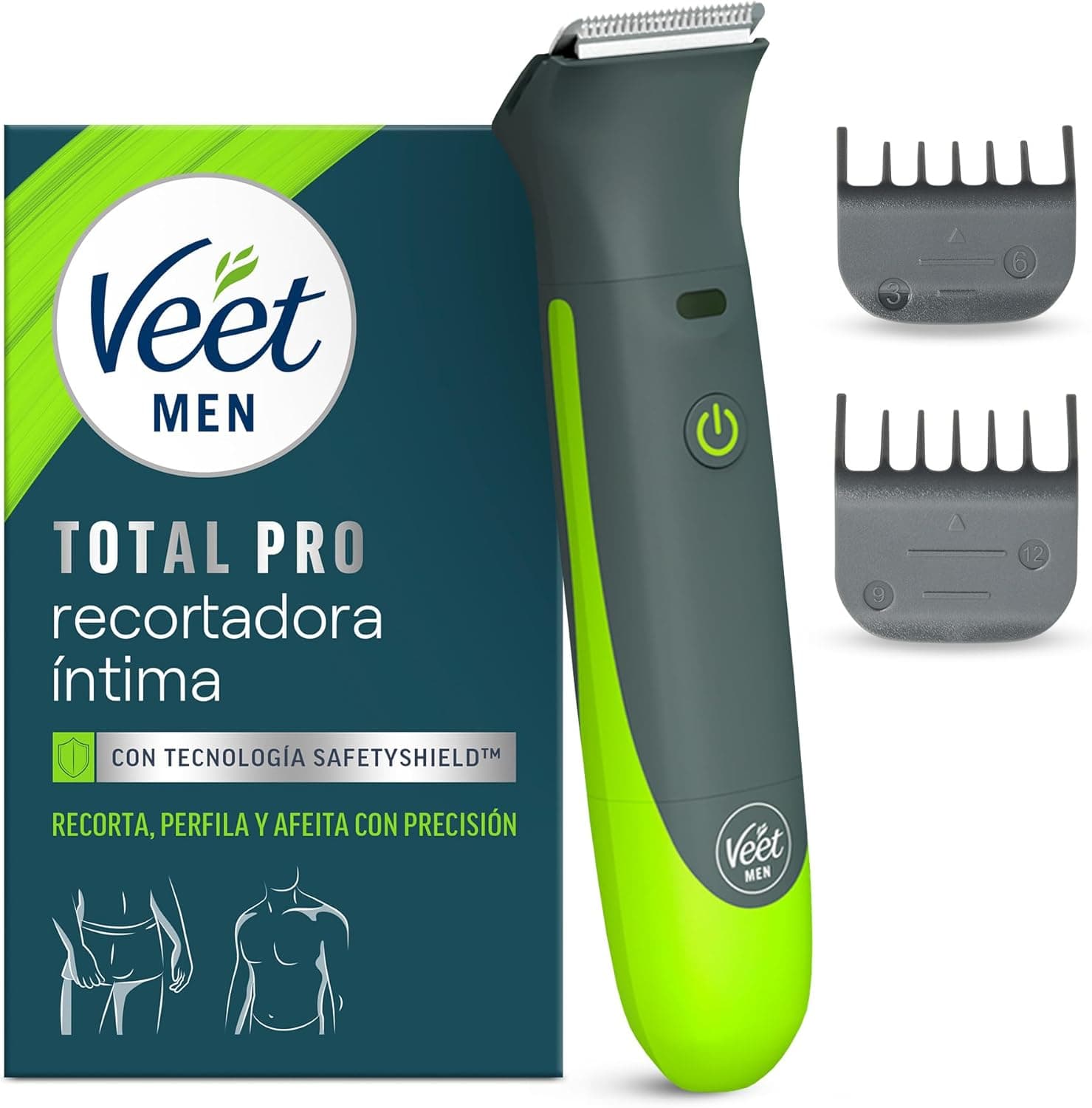 Veet Total Pro, aparador para partes íntimas, máquina de barbear homem resistente à água, com carregador USB, adequado para a área da virilha, peito, costas, braços, pernas, axilas, cabeça e rosto