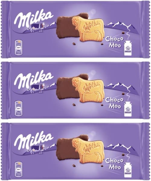 Milka Choco Moo bolachas em forma de vaca revestidas com chocolate com leite dos Alpes 120 g x 3