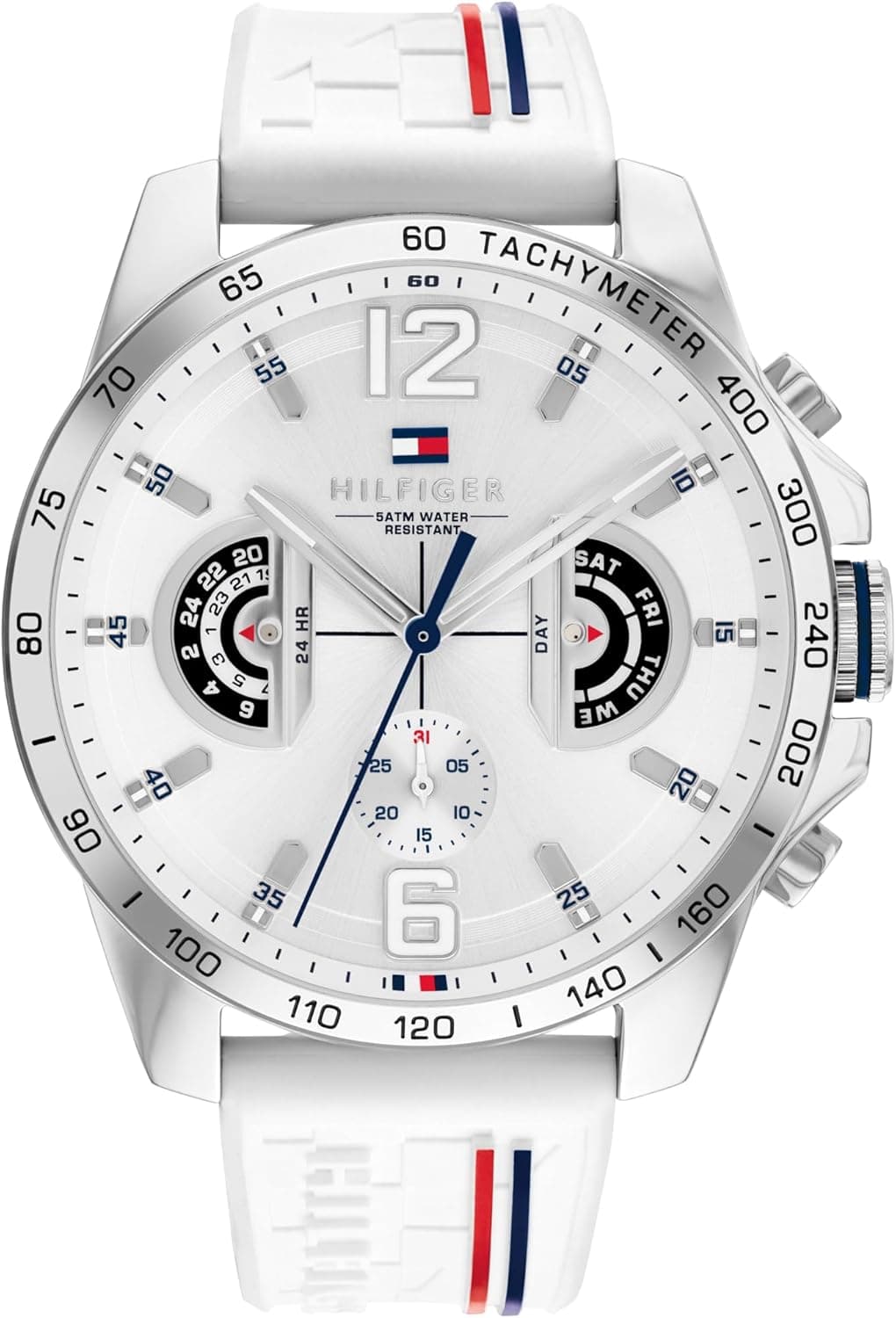 Tommy Hilfiger Relógio analógico de quartzo multifuncional para homem com correia em silicone