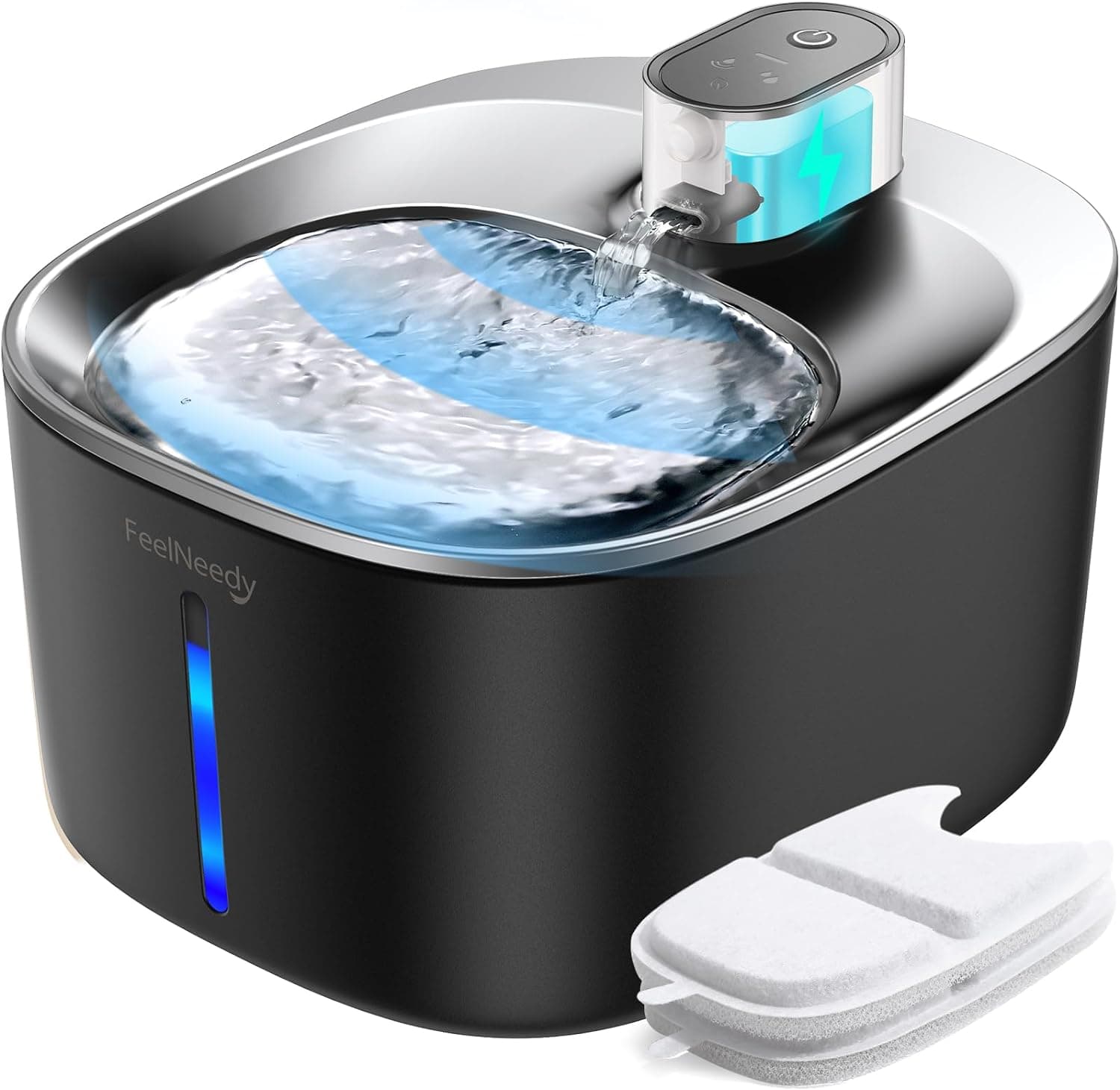 FEELNEEDY Fonte para gatos com sensor de movimento e bateria recarregável, fonte de bebé automático aço de água fria para gatos sem fio a 4000 mAh , com 2 filtros, preta