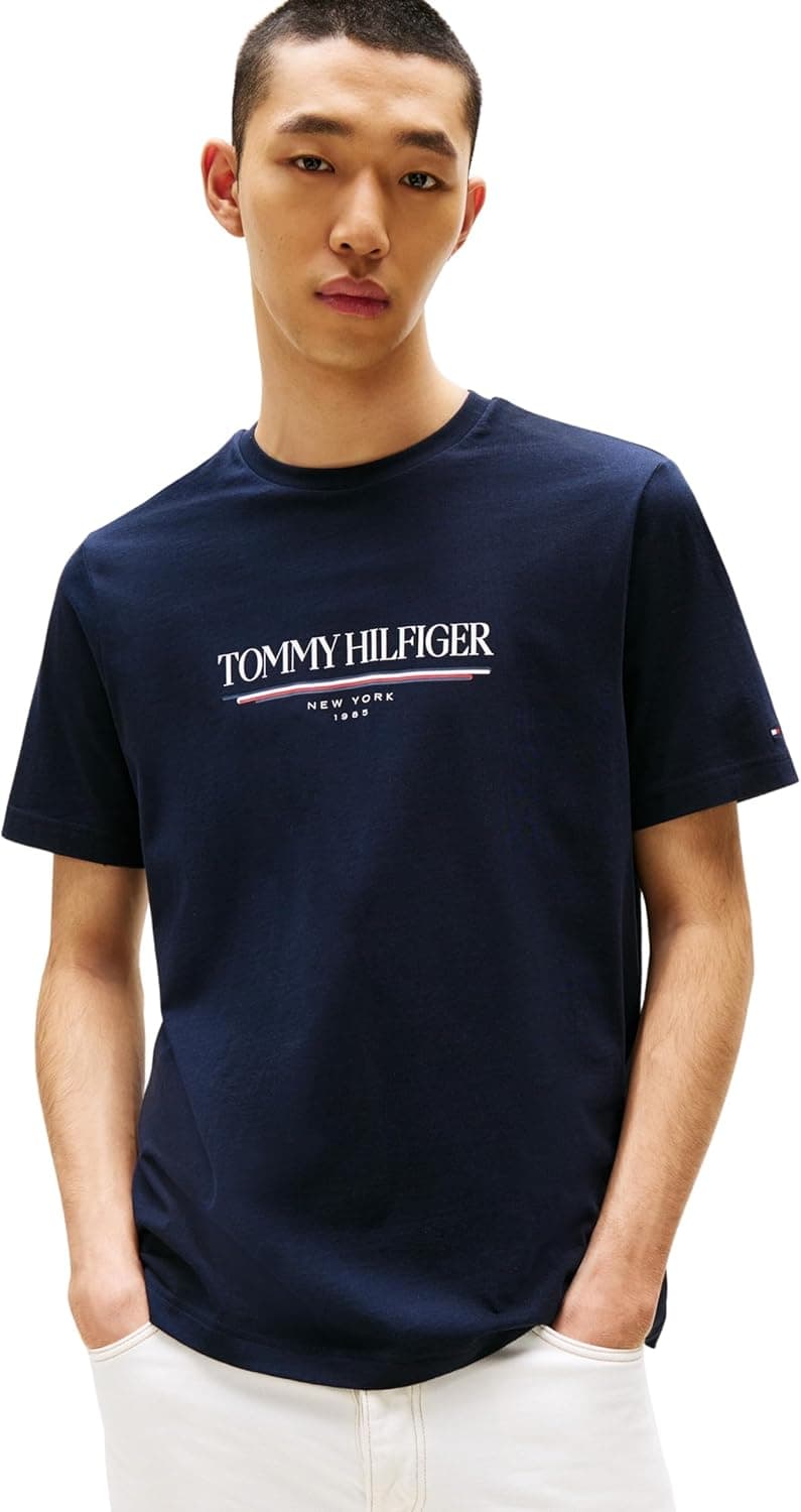 Tommy Hilfiger T-shirt de manga curta homem marca love tee de algodão