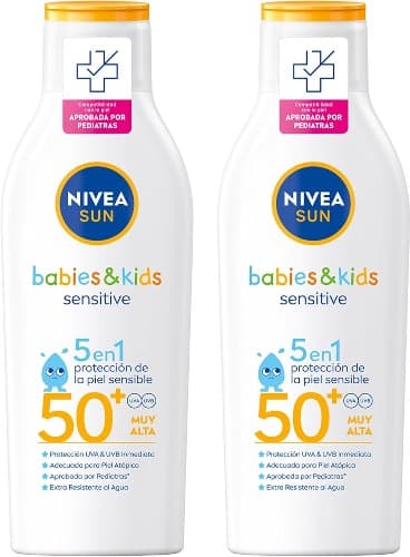 NIVEA SUN Babies & Kids Sensitive Leite solar para crianças FP50 (1 x 200 ml), protetor solar infantil para pele sensível, protetor solar para bebés resistente à água
