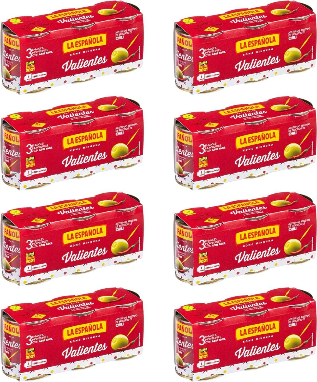 La Española - Pacote de azeitonas, sabor Chili I 8 embalagens de 3 unidades 3 x 50 g, azeitonas