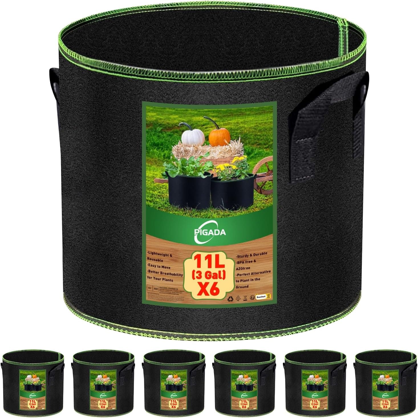 PIGADA | Pack de 5 sacos de cultivo em tecido com asas para batatas, tomates e morangos 12 L cada