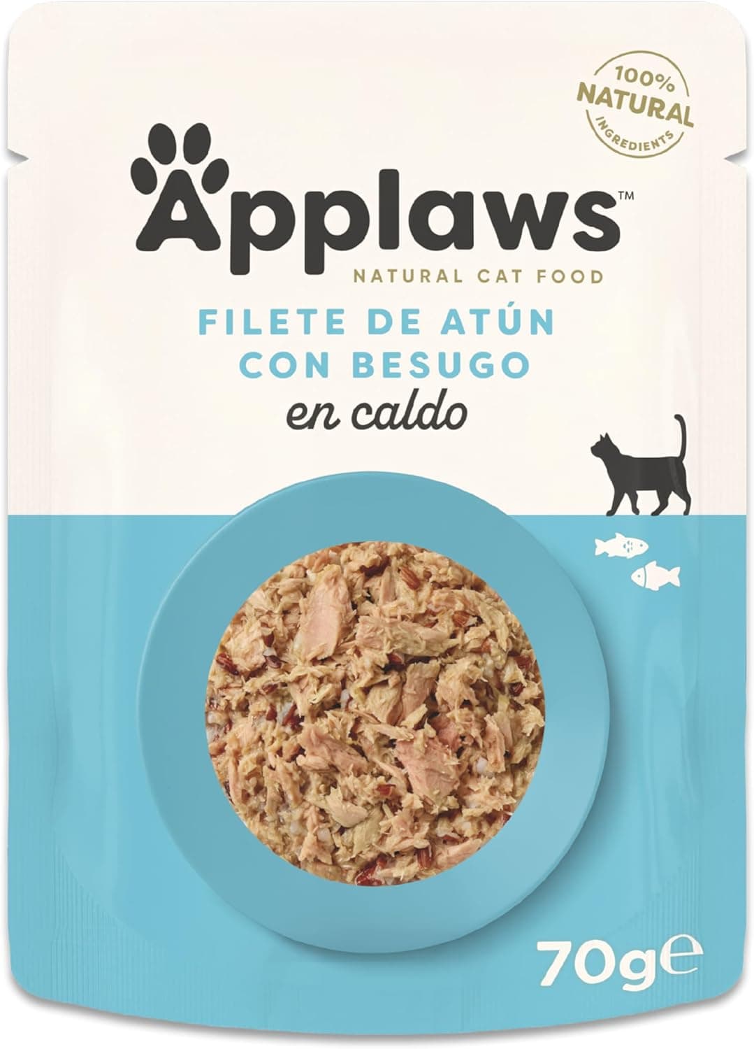 Applaws Comida húmida para gatos 100% natural com bife de atum e peito em caldo para gatos adultos, 12 sachets de 70 g