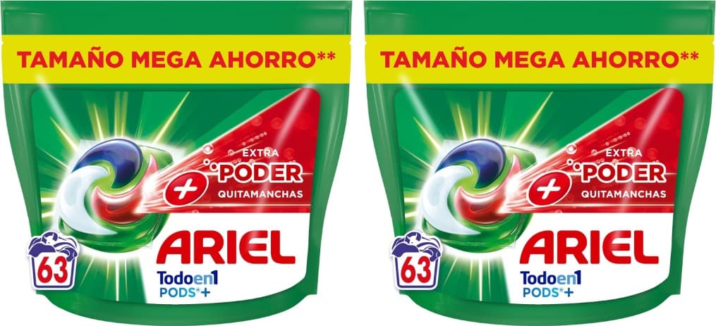 ARIEL PODS Tudo em 1 detergente máquina de lavar líquido em cápsulas/comprimidos, 63 lavagens x 2