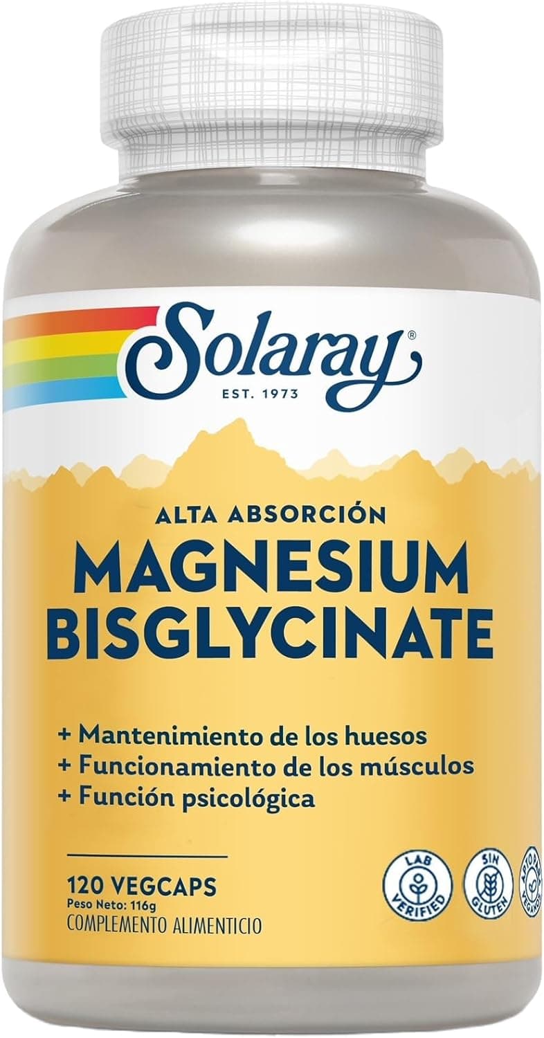 Solaray Bisglycinato de magnésio | alta absorção, sem glute, adequado para veganos, 120 Veg Caps