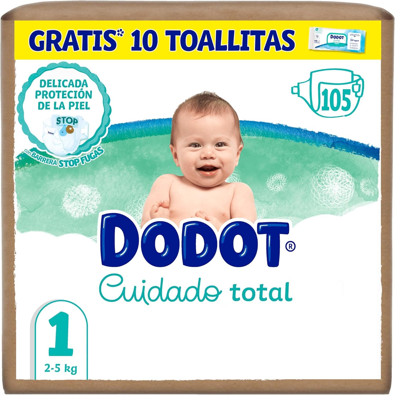 Dodot Cuidados totais fraldas tamanho 1, 105 fraldas, 2 kg - 5 kg, proteção delicada da pele