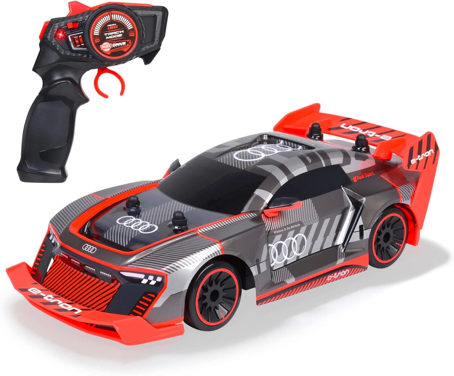 Dickie Toys -Carro de brinquedo com rádio controlo Audi Si E-Tron, escala 1:16 (30 cm), função de errape, carro telecomandado 2 canais RC (2,4 GHz), tração total, para crianças a partir de 6 anos