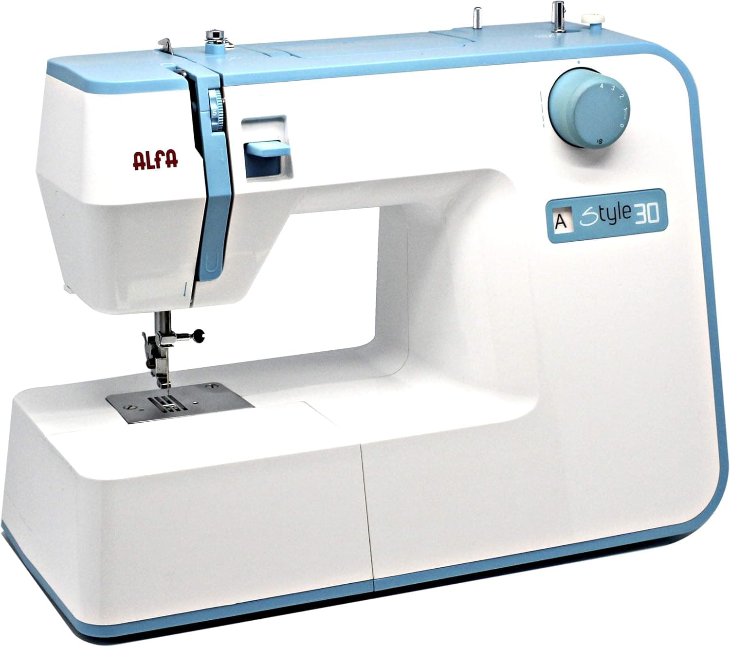 ALFA Máquina de costura, estilo 30, azul-celeste, 19 pontos, 30 x 19 x 41 cm, acessórios incluídos, tamanho padrão, tamanho único
