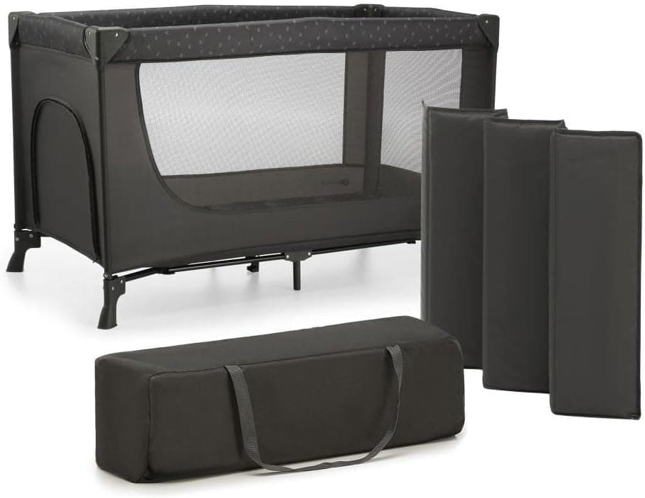 Kinderkraft JOY LIGHT Berço de viagem, parque berço bebé desde o nascimento até 25 kg, dobrável rápida e fácil, entrada lateral, mala de viagem, cinzento