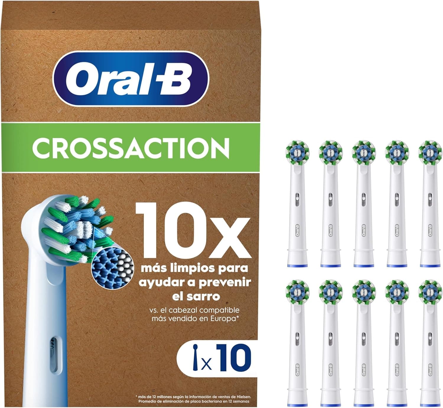 Oral-B Pro CrossAction Peças sobresselentes para escova de dentes elétrica, conjunto de 10 cabeças, branco (tamanho da caixa de correio)