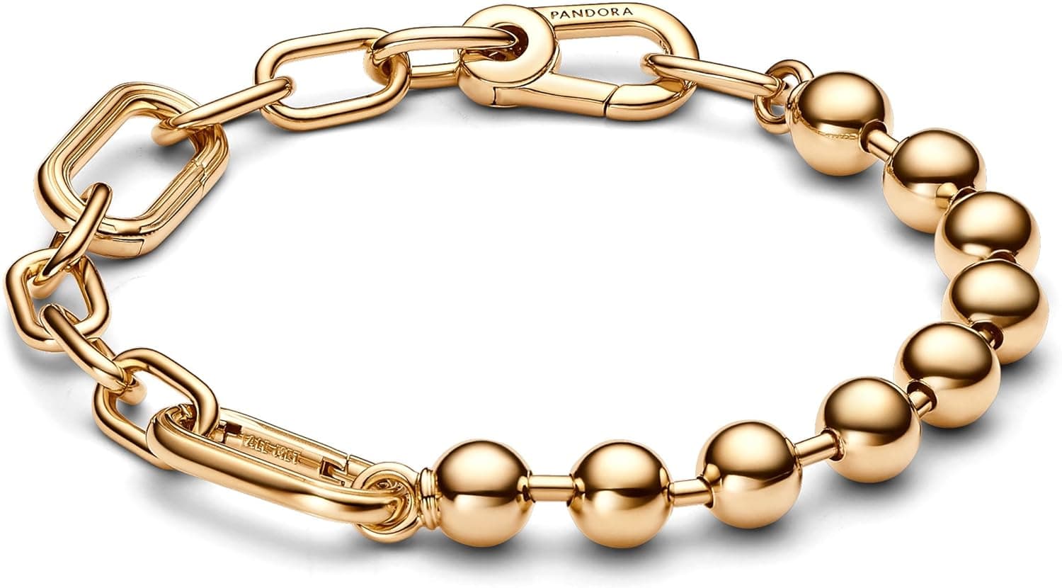 PANDORA ME Pulseira com contas e elos banhados a ouro de 14 quilates, tamanho 4