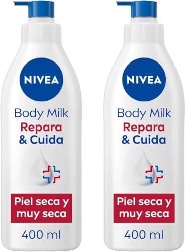 Nivea Repare & Cuide Body Milk, creme hidratante corporal para peles secas e extra secas, creme hidratante com 72 h de hidratação e cuidados intensivos, 400 ml x 2