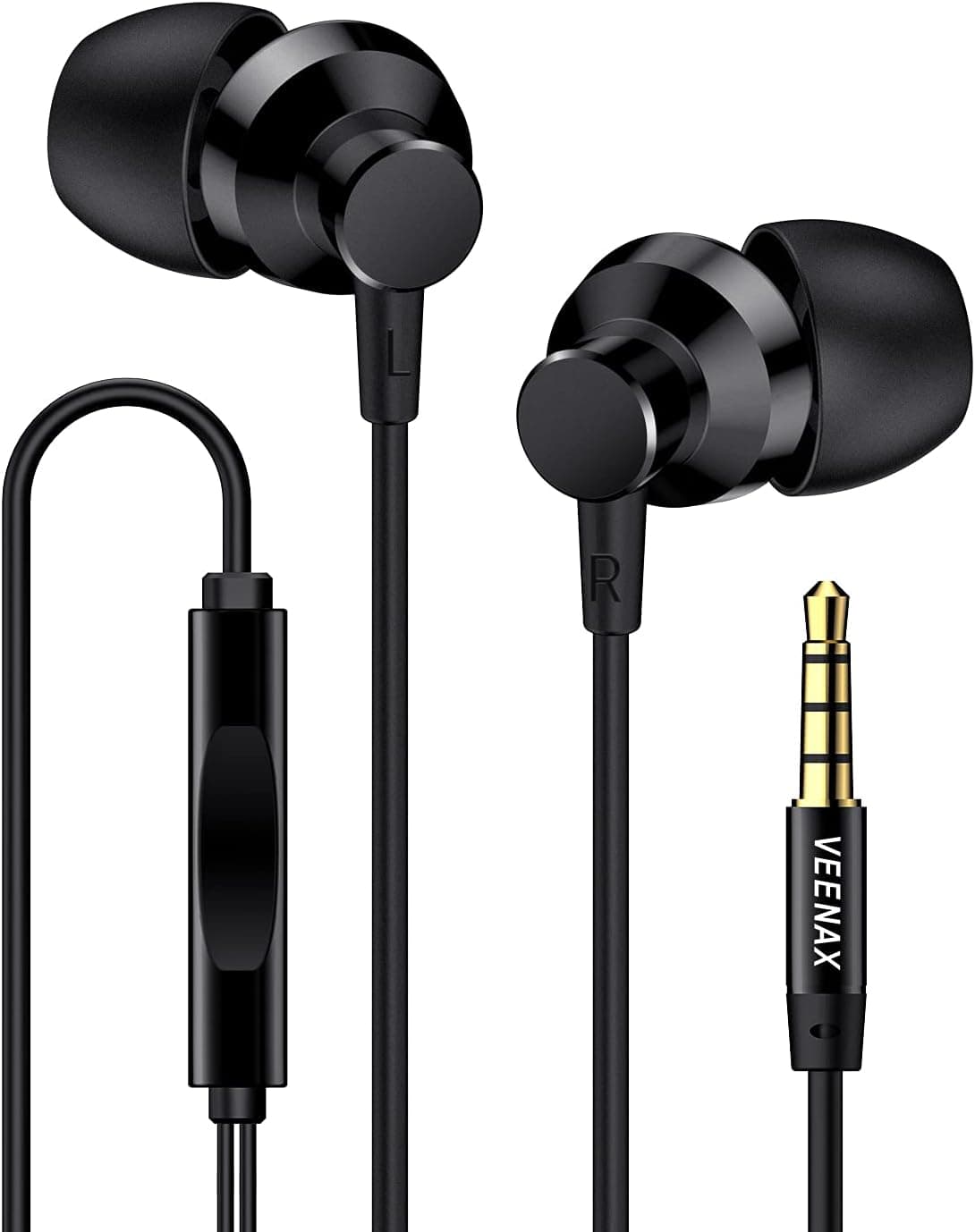 VEENAX M2 Auriculares In Ear, auriculares com cabo e microfone, headset estéreo capacetes graves profundos, Earbuds Headphones para smartphone computador PC Tablet MP3, auriculares de 3,5 mm, preto