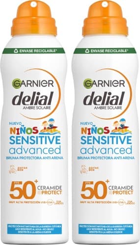 Garnier Delial Spray Solar Crianças Sensitive Advanced SPF50+ | Anti-Arena, Resistente à Água, Hipoalergénico – 150ml
