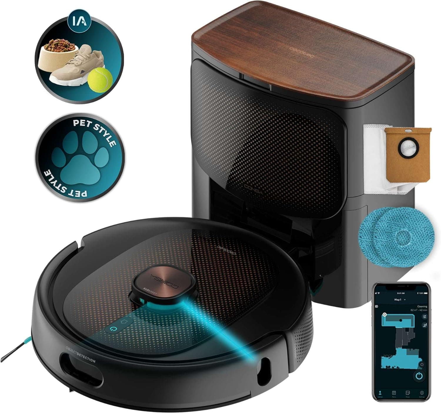 Cecotec Robot aspirador Conga 10090 AI Spin Revolution Ultra Power Home Lifestyle, 10.000 Pa, aplicativo, navegação a laser, base auto-esvaziada, inteligência artificial, evita objetos, 240 min