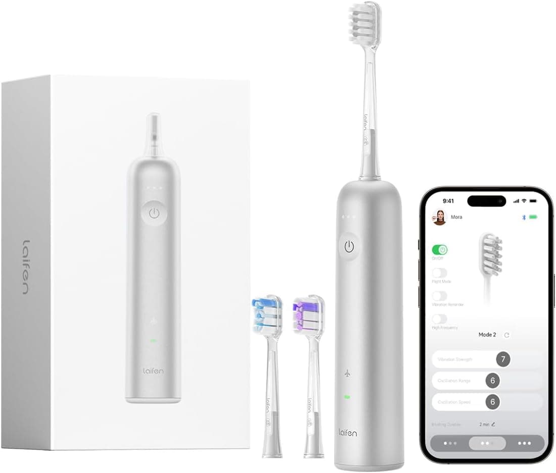 Laifen Escova de dentes elétrica Wave, oscilação e vibração, escova de dentes sónica elétrica para adultos com 3 cabeças, impermeável IPX7, magnético, recarregável, escova de dentes de viagem