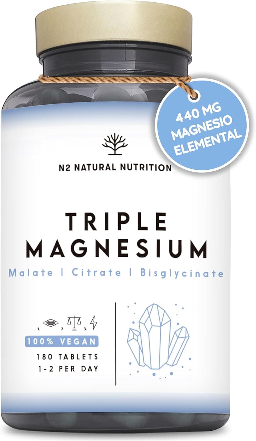 N2 Natural Nutrition | Suplemento de magnésio com 180 comprimidos para 3 meses