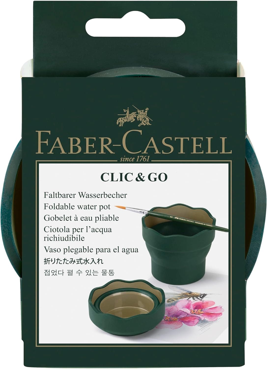 Faber-Castell 181520 - Copo de água Clic & Go dobrável fácil de guardar, cor verde e ouro
