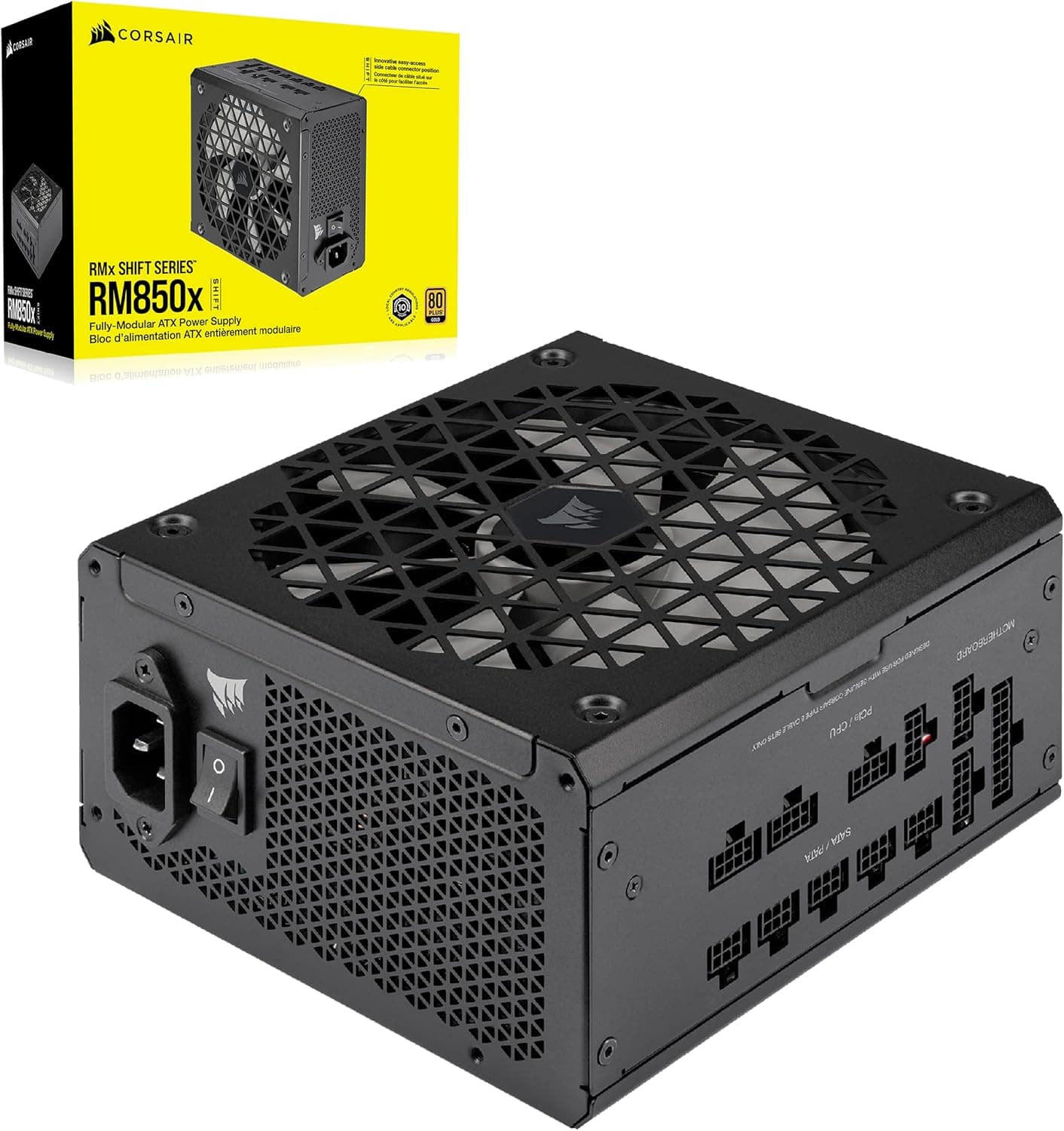 Corsair RM850x SHIFT Fonte de alimentação ATX totalmente modular - interface lateral modular - compatível com ATX 3.0 e PCIe 5.0 - modo ventilador a zero RPM - eficiência 80 PLUS Gold