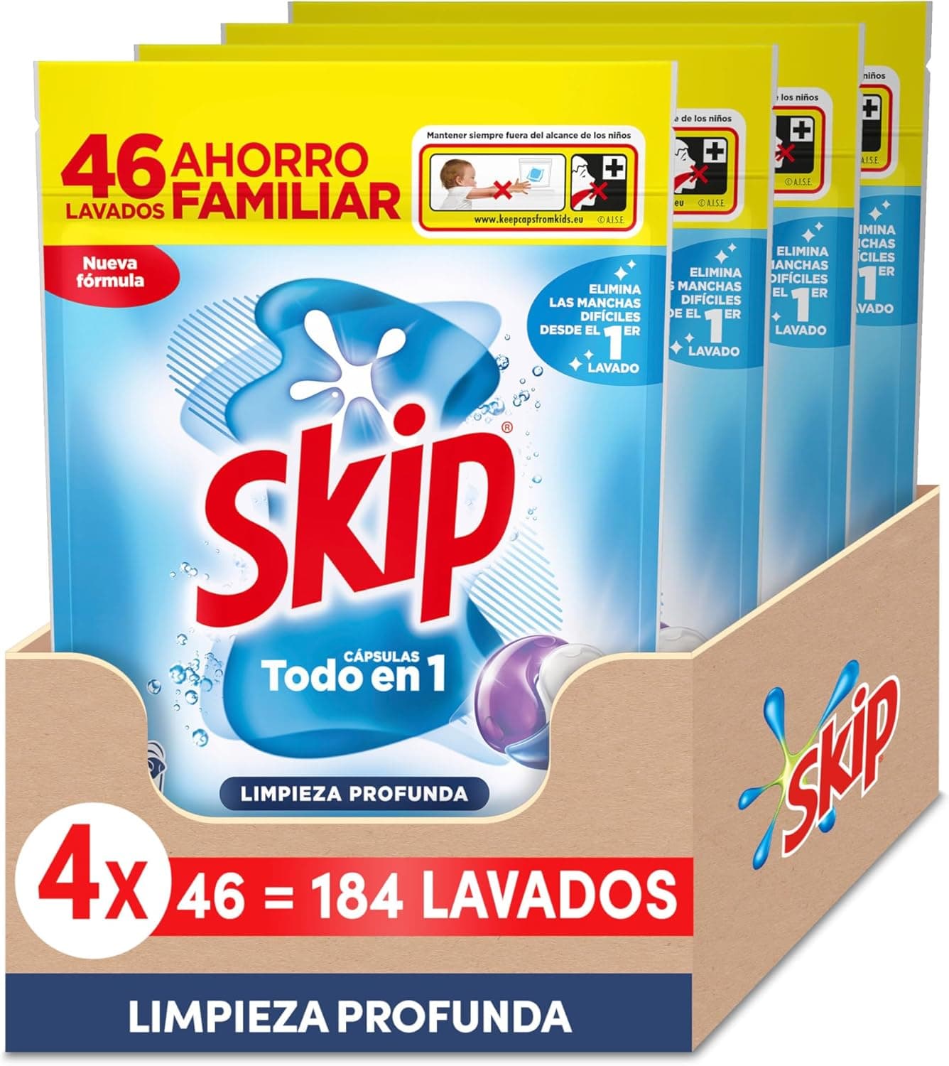 Skip Detergente em cápsulas de limpeza profunda, 4 x 46 lavagens, 184 lavagens no total