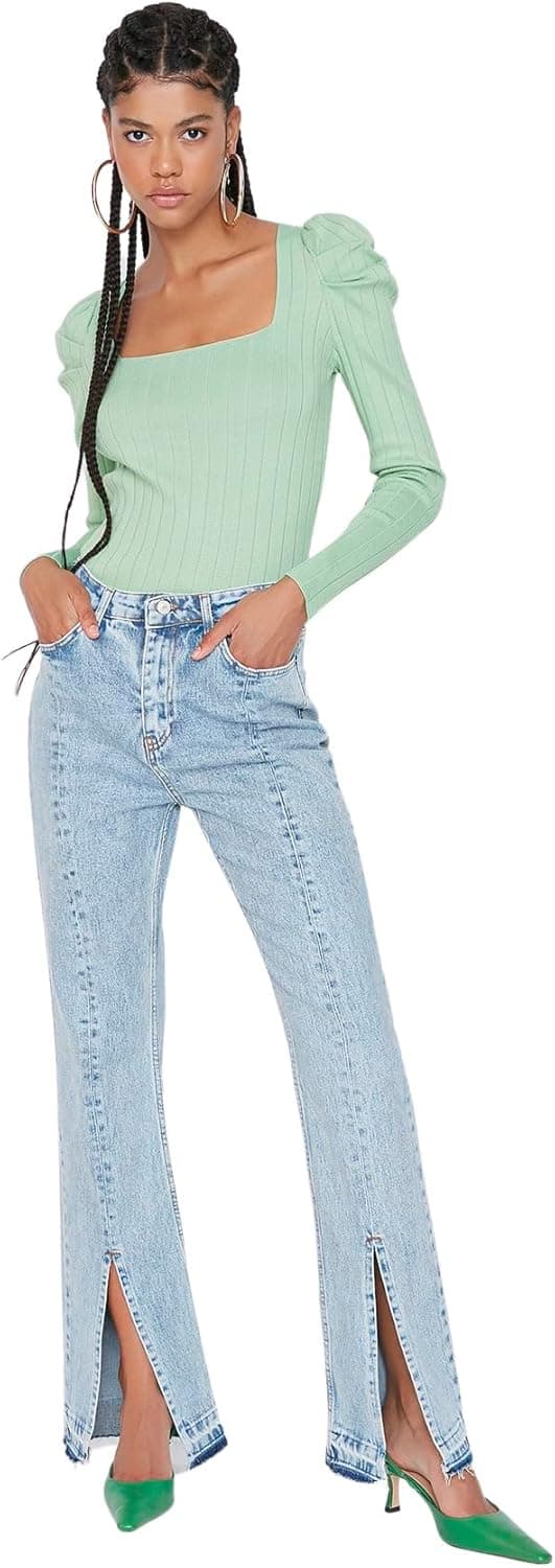 Trendyol Jeans Acampanados | Calças de ganga de cintura alta para mulher