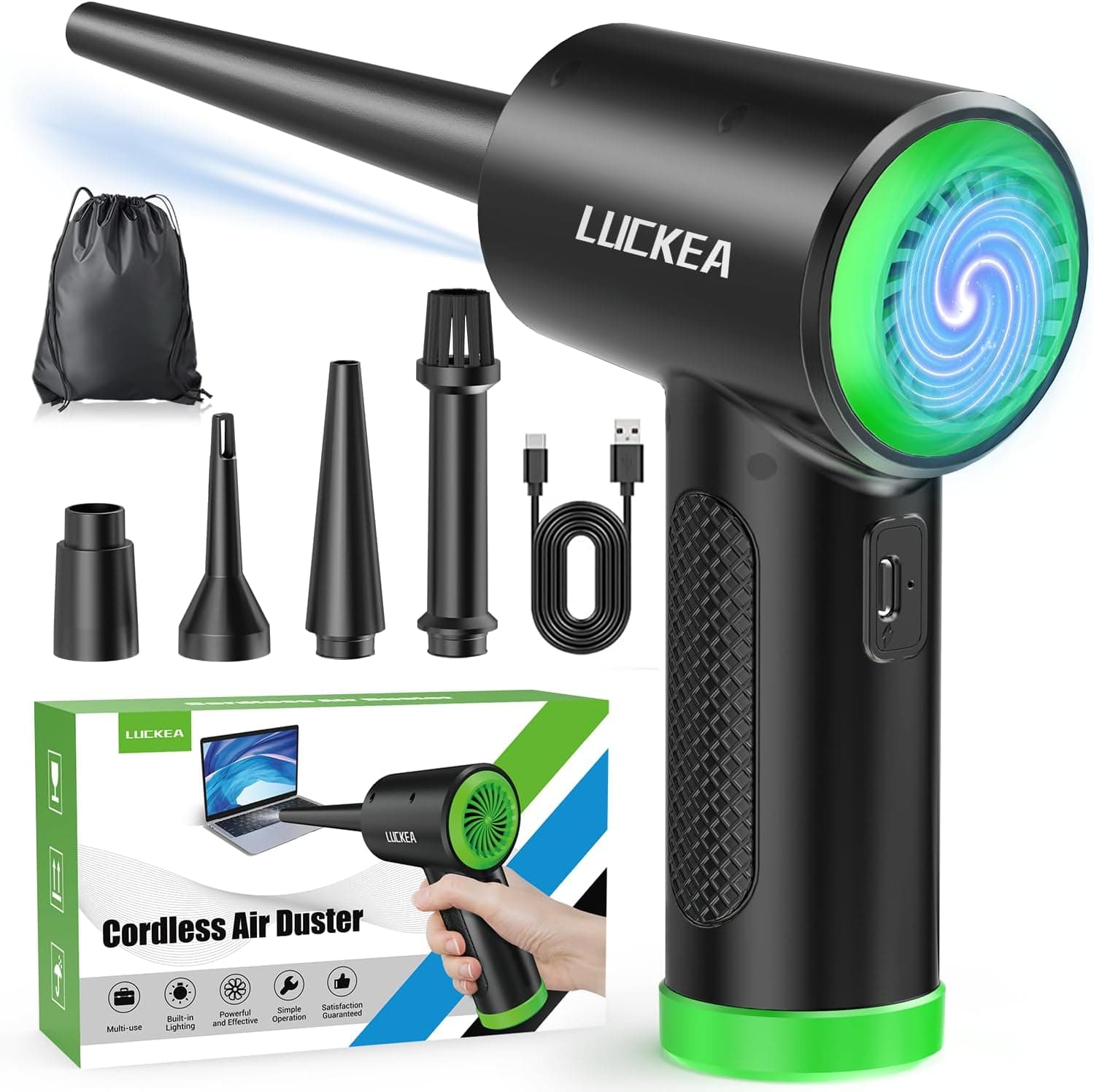 Ar comprimido limpeza PC Air Duster - 3 velocidades ventilador de ar potente com luz LED, 6000 mAh, soprador de pó elétrico, alternativa ao spray ar comprimido ou Compressed Air
