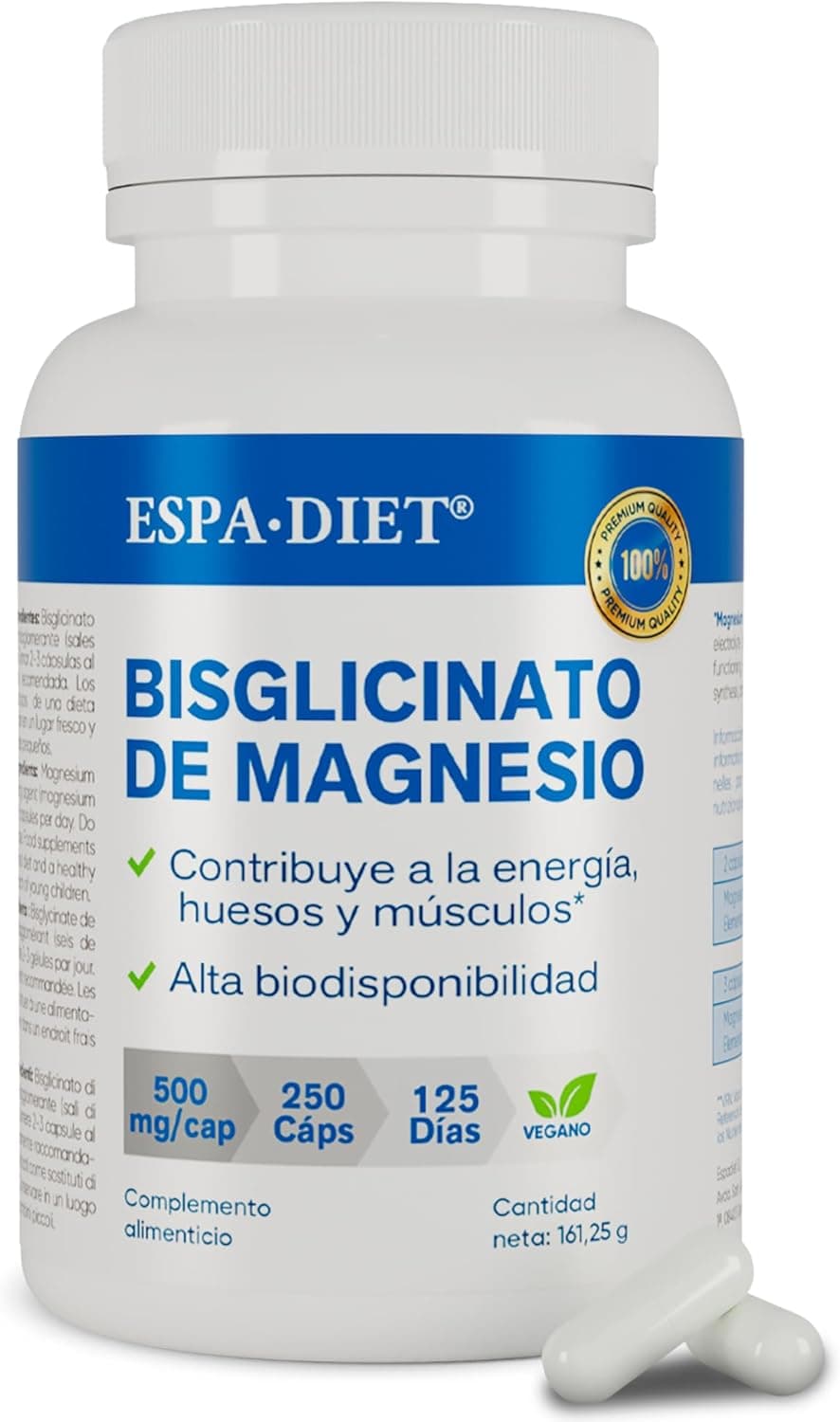 Espadiet Magnesio Bisglicinato | Suplemento vegan com alta biodisponibilidade, 250 cápsulas de 500 mg