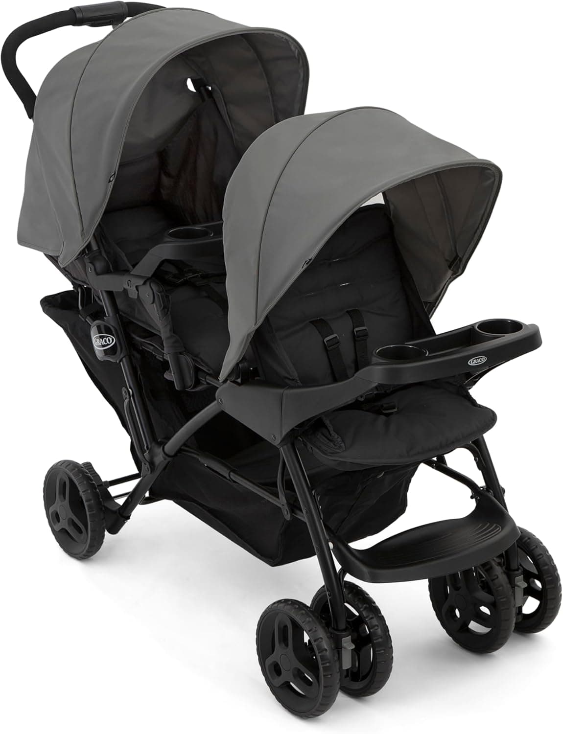 Graco - Stadium Duo Carrinho duplo ultragerável. Desde o nascimento até aos 3 anos aprox. (máx. 15 kg), cor titânium, sistema Click Connect compatível com 2 cadeiras porta-bebés