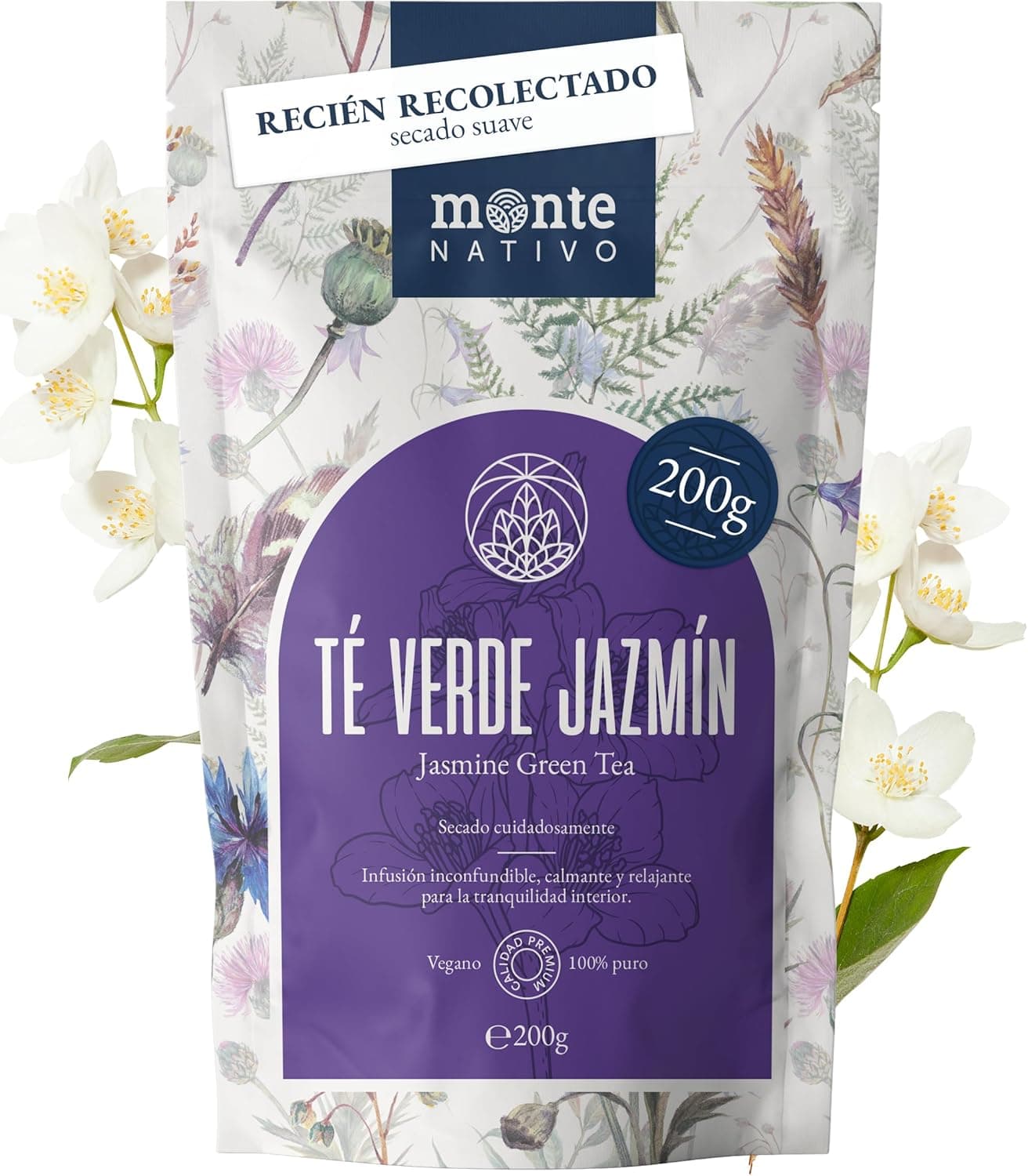 Jasmintee Monte Nativo (200 g) – Té verde jazmín secado suavemente en cualquier momento – 100% puro y natural té de jazmín – té de jazmín como té de hierbas o como regalo – té de frutas