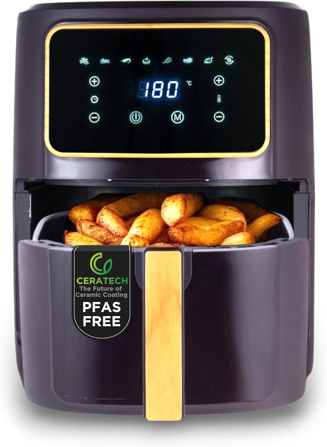 Bergner MIDNIGHT Frigideira de ar quente sem PFAS 1800 W 6,9 l, 8 programas de cozimento, fritadeira de ar com revestimento cerâmico, ajuste de temperatura 80 - 200 °C, temporizador até 30 min