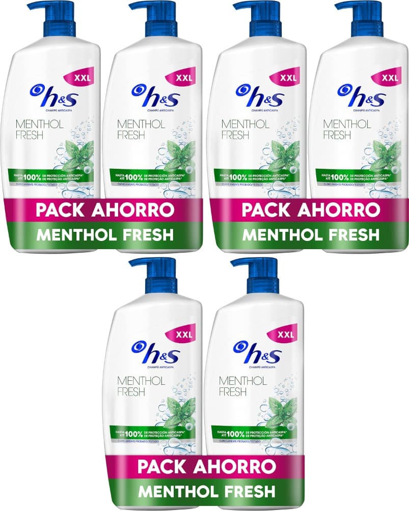 H\&S Menthol Fresh champô anticaspa pack 2×1000 ml com dispensador e frescura mentolada clinicamente testada
