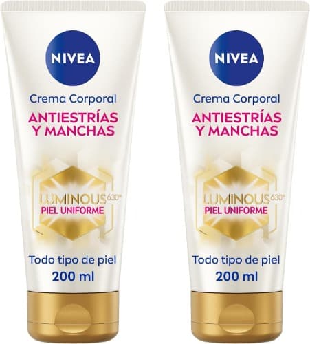 NIVEA Luminous 630 Creme corporal anti-stress e manchas, creme anti-stress Nivea para um tom de pele uniforme, creme hidratante corporal com 48 h de hidratação, 200 ml x 2