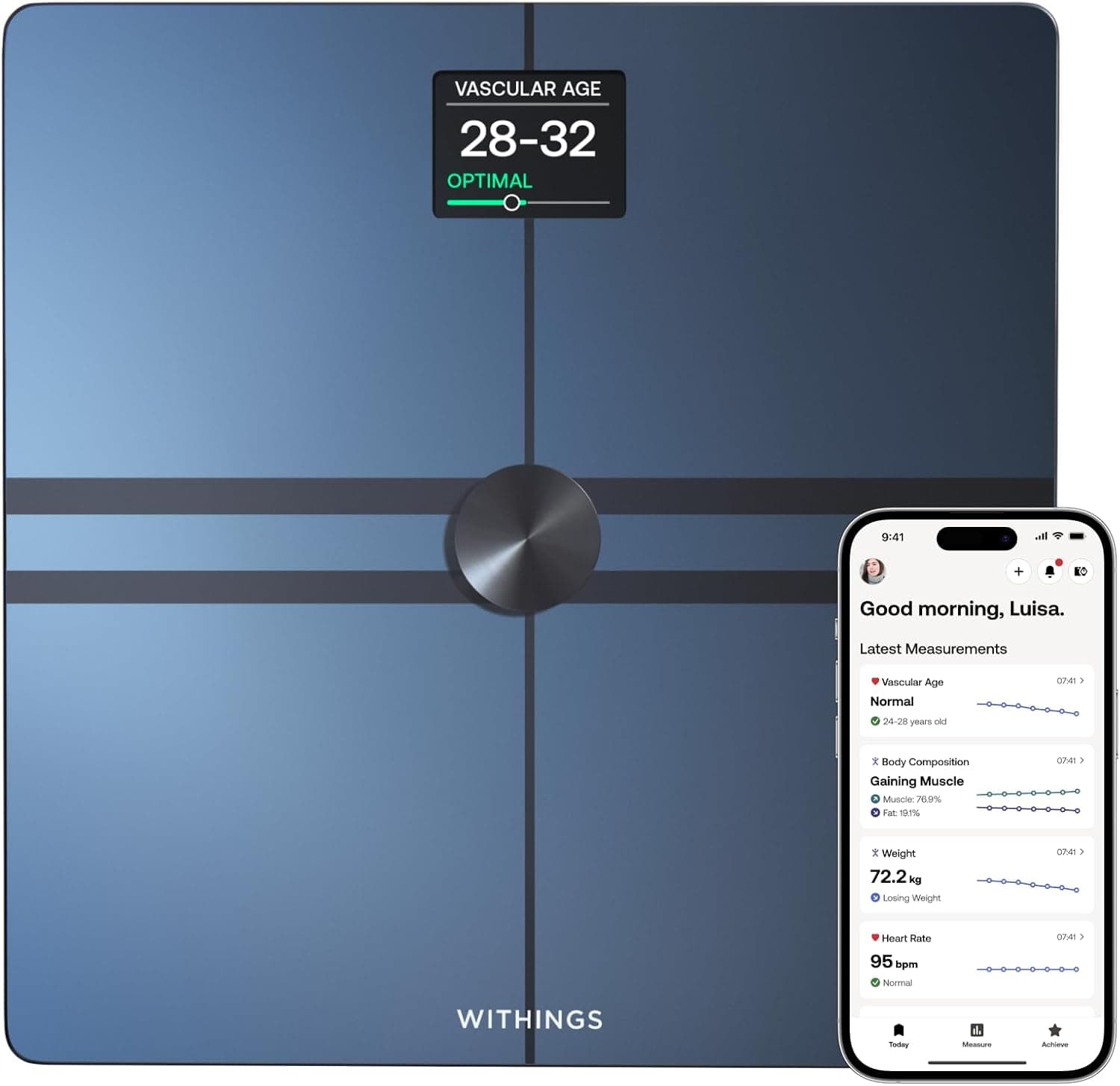 Withings Body Comp - Balança de casa de banho Wi-Fi com análise corporal completa (peso, gordura corporal/gordura muscular, água) e rastreamento cardiovascular, balança pessoal, até 8 utilizadores 