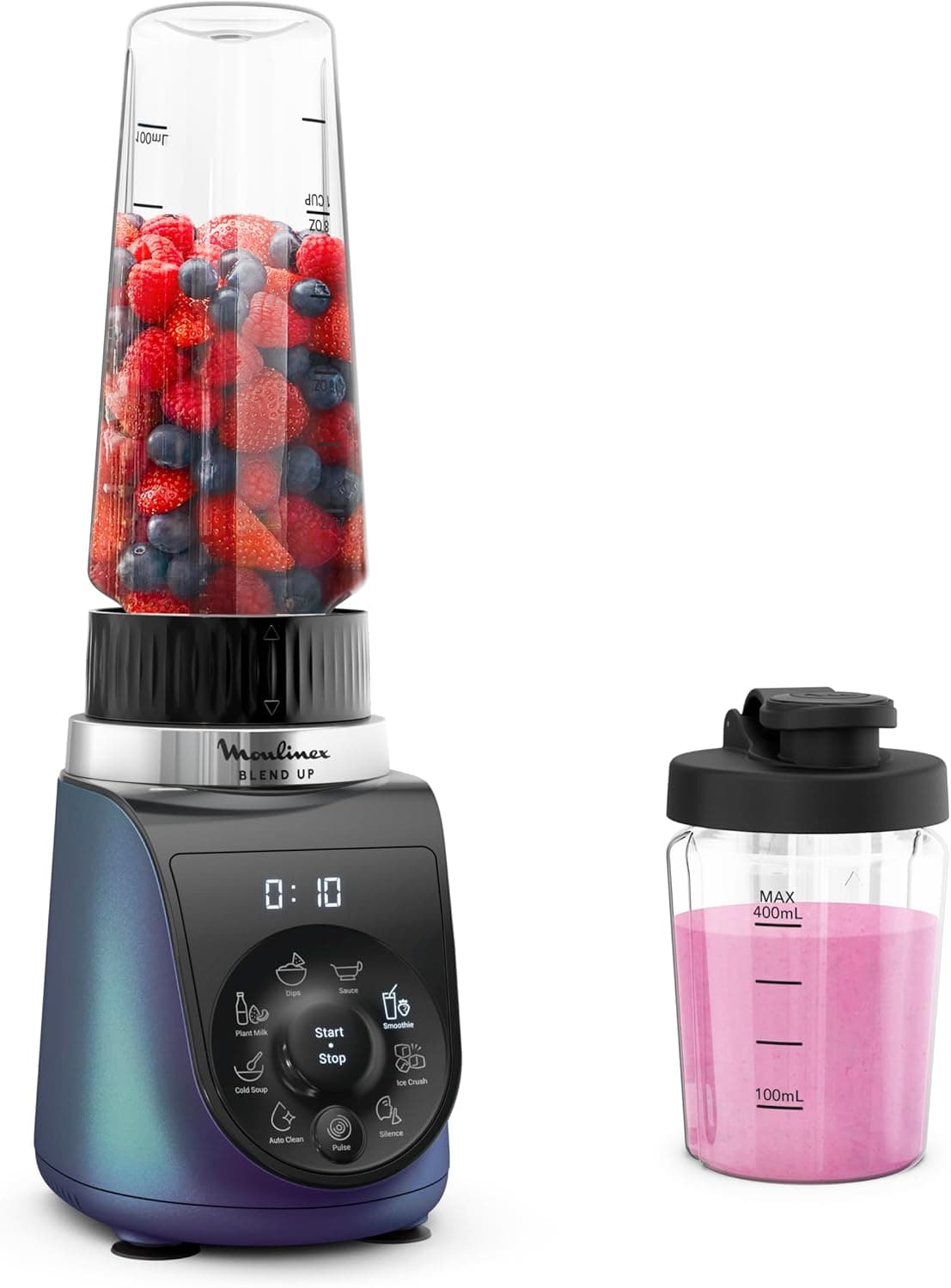 Moulinex Blend Up, Liquidificadora pessoal potente, 1000 W, 8 programas automáticos, pique gelo, LM19H4F0