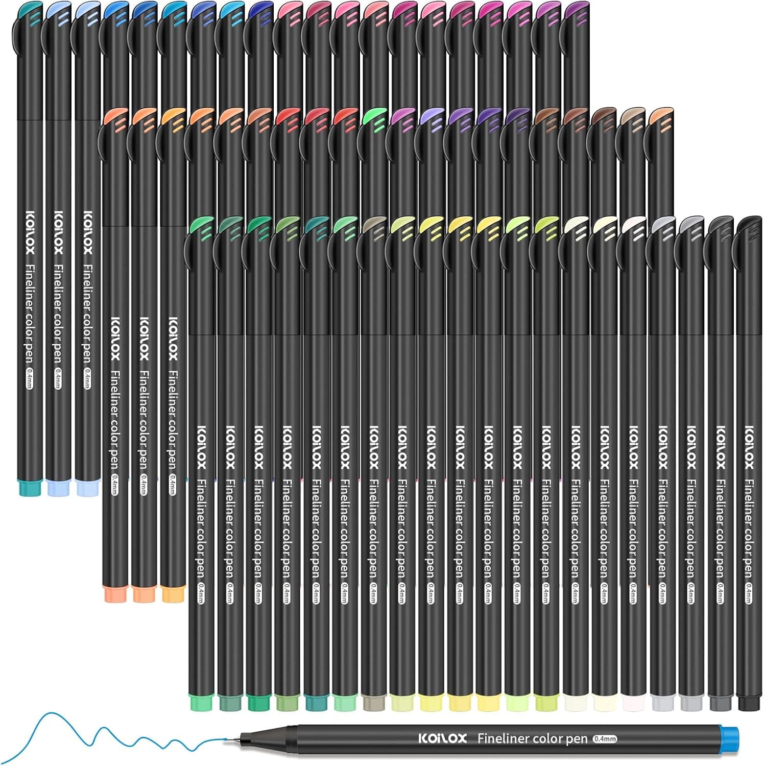 Koilox Conjunto de marcadores fineliner de 36 cores, ponta de 0,4 mm, ponta fina para desenhar e escrever esboços, diários, notas, banda desenhada, livros para colorir (60)