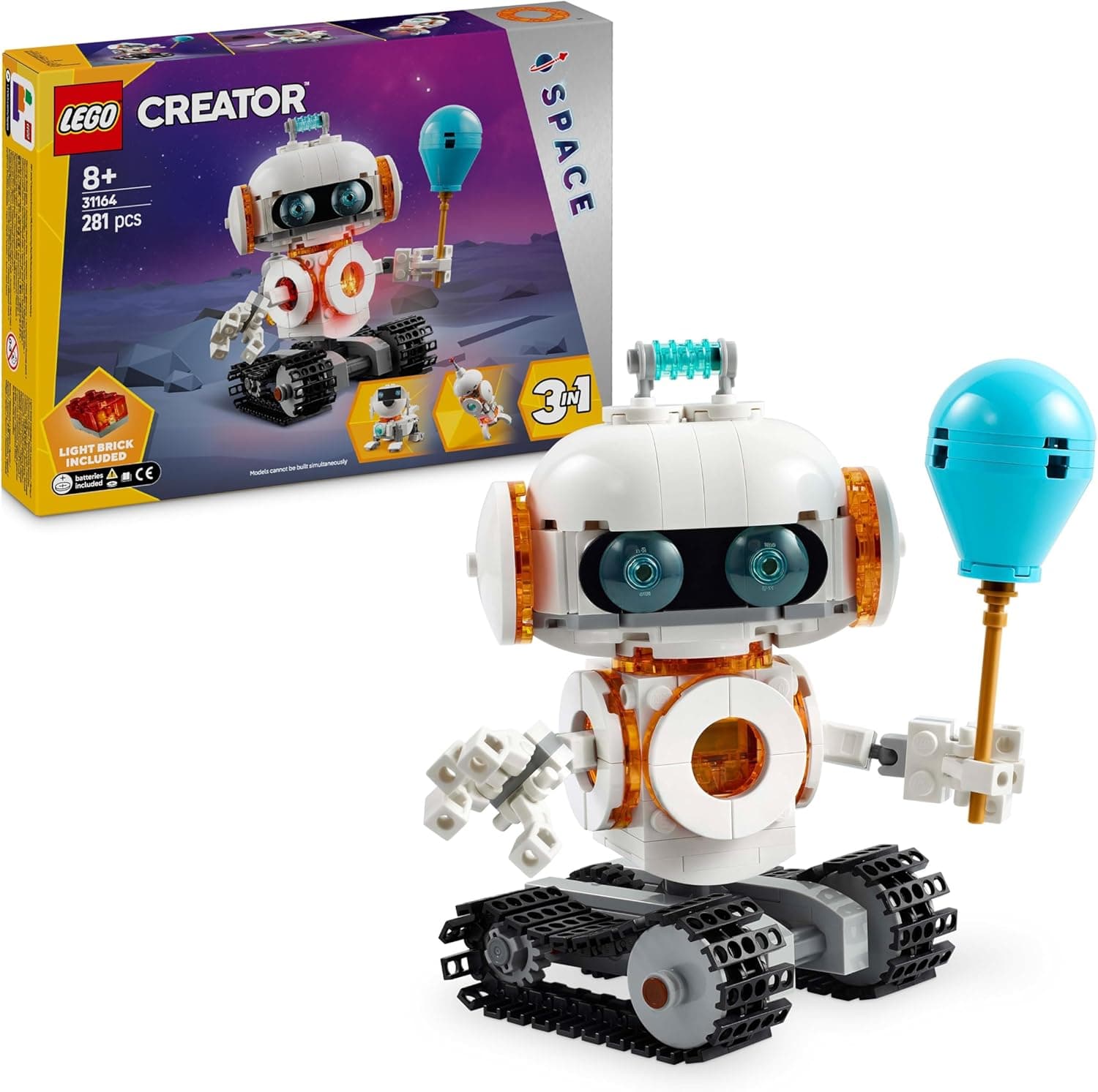 LEGO Creator 3 em 1 Robot espacial transformável em mochila de foguete de brinquedo e figura de cão, jogo de ciência, presente para meninos e meninas de 8 anos ou mais 31164