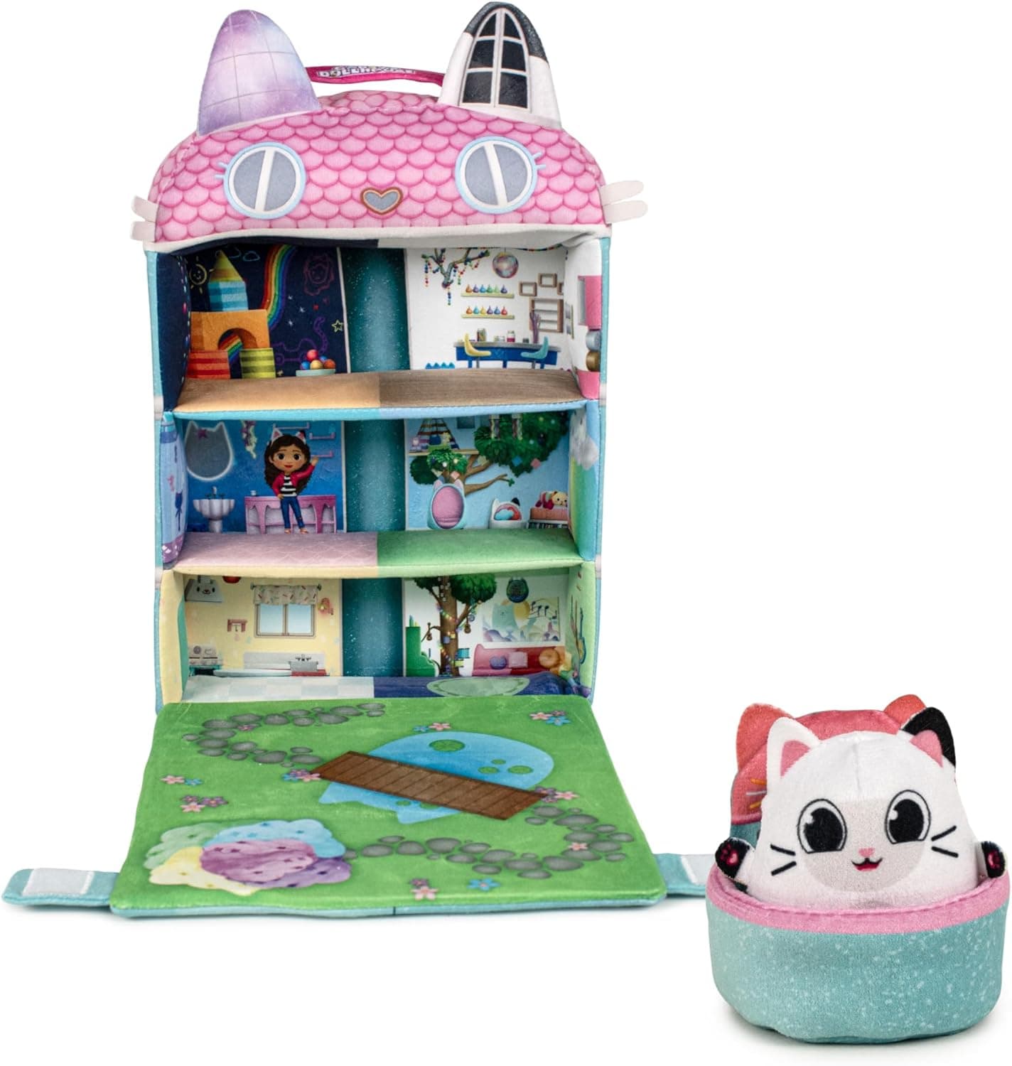 Famosa Softies, Plush Dollhouse, Casa de peluche de Gabby, inclui um mini peluche de Pandy Paw e um elevador que percorre a casa mágica, material suave, fácil de transportar, famosa (760023260)