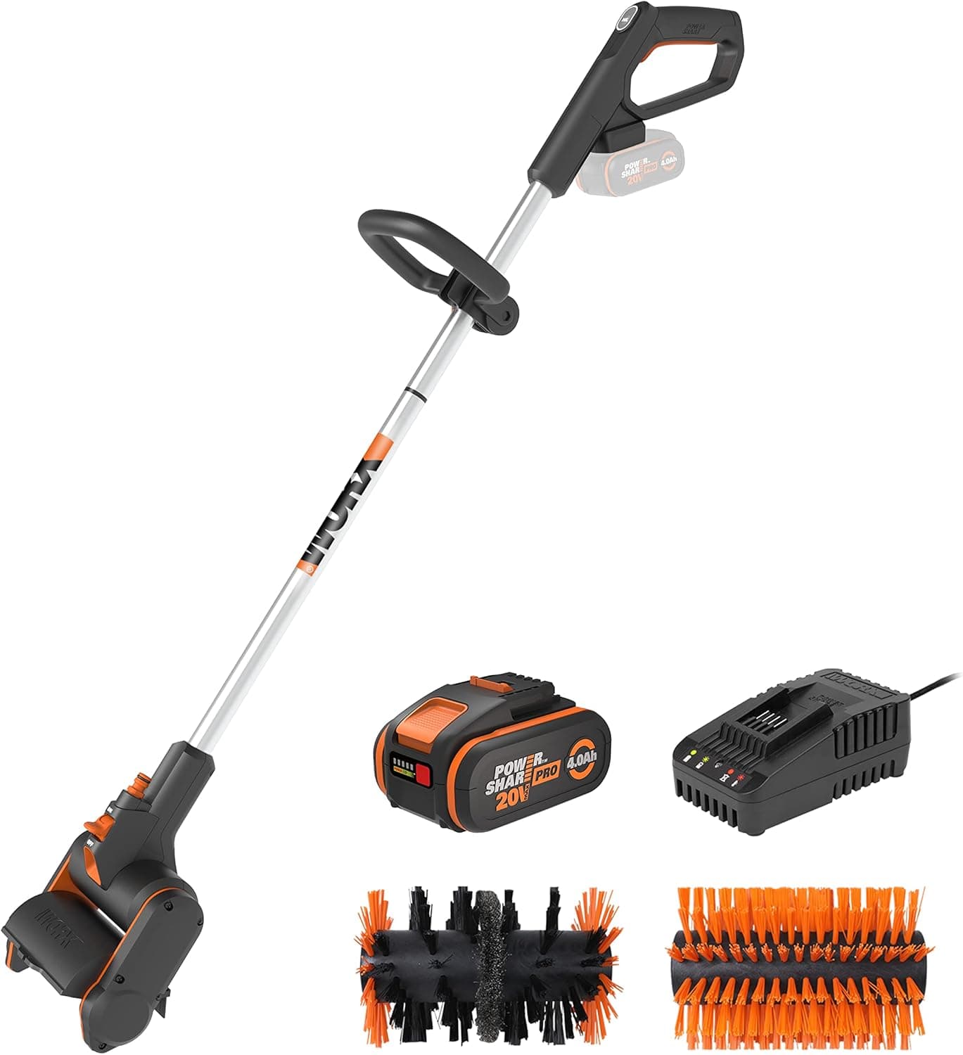 WORX Escova multifuncional de 20 V máxima, WG441E | PowerShare | 2 velocidades, inclui 2 baterias de 4 Ah e carregador, 1 escova de nylon e 1 escova de arame