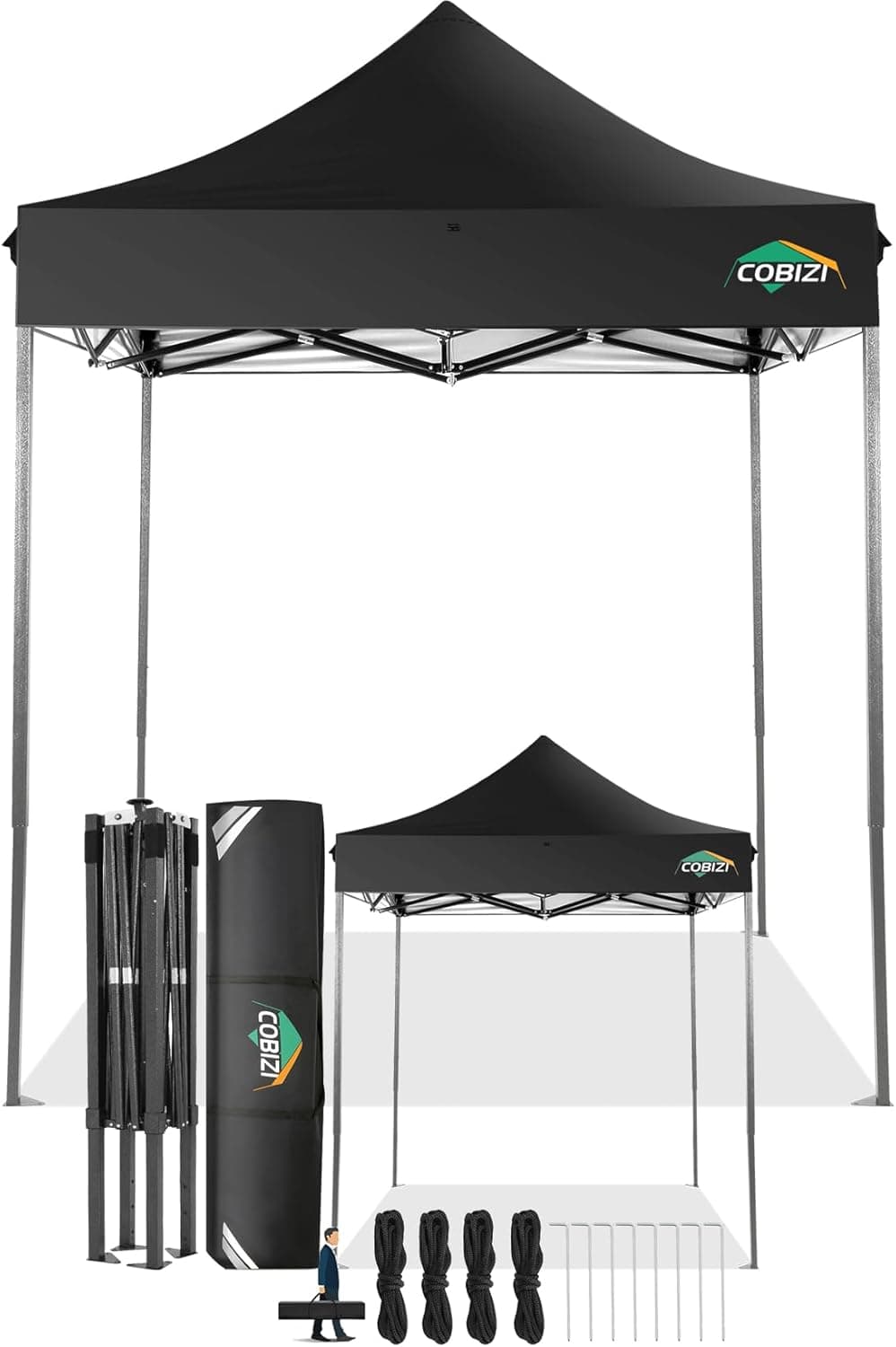 COBIZI Tenda dobrável 2 x 2 sem parede lateral, impermeável tenda dobrável, tendas para exteriores, pérgolas para jardim, festa campismo praia (2 por 2 m preto)