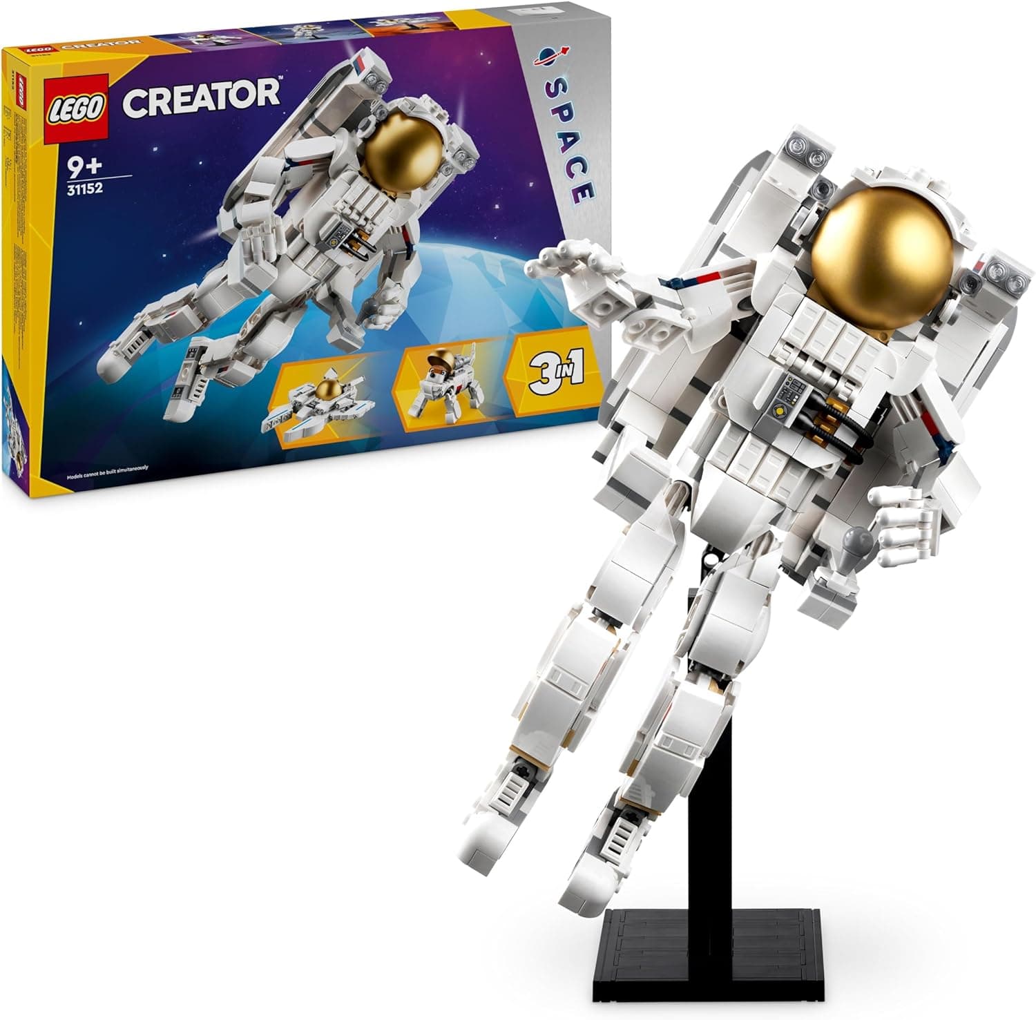 LEGO Criator 3 em 1 astronauta espacial de brinquedo descapotável em figura de cão ou em casaco de nave de ataque, presente de espaço para meninos e meninas de 9 anos ou mais 31152