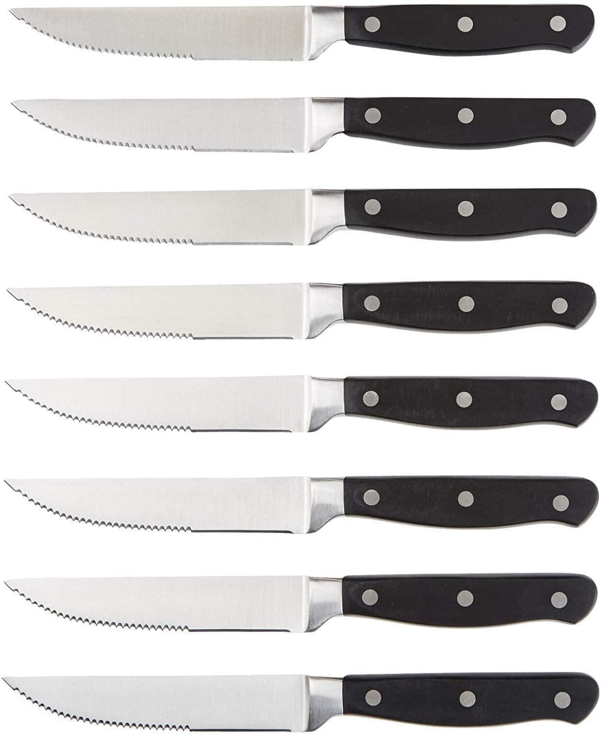 Amazon Basics Conjunto de facas de carne, 8 unidades, preto/aço inoxidável escovado