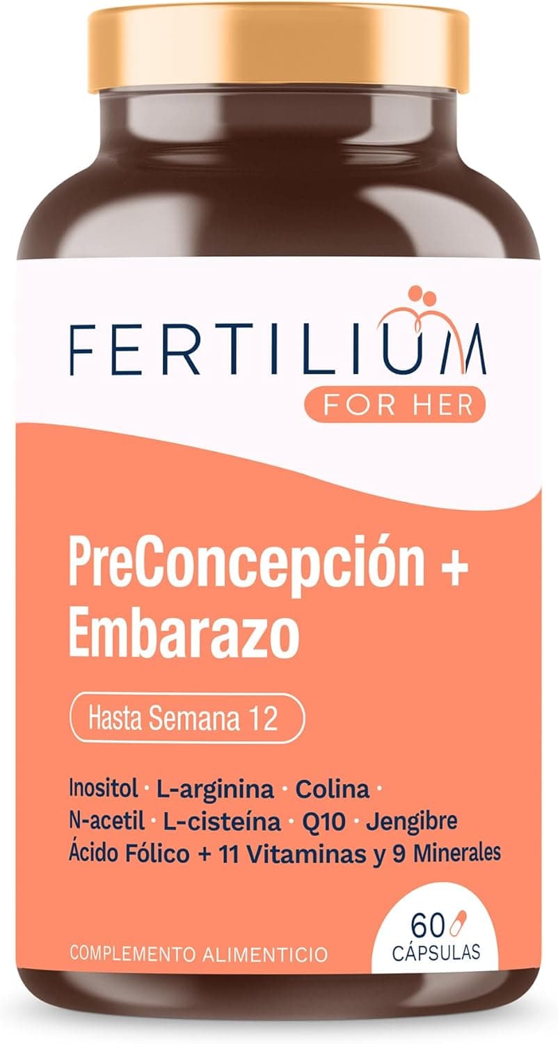 FERTILIUM Vitaminas para gravidez para mulher, ácido fólico, pré-conceção, Inositol, 11 vitaminas pré-natais para fertilidade, 9 minerais, Q10, para Donna PregnaPlus, 60 cápsulas