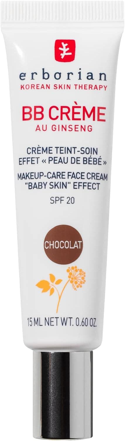 Erborian - BB Creme de Ginseng - Creme perfeito 5 em 1 - Cuidados com efeito "pele de bebé" 5 em 1 cuidado facial com SPF 20 - cosmético coreano, chocolate 15 ml