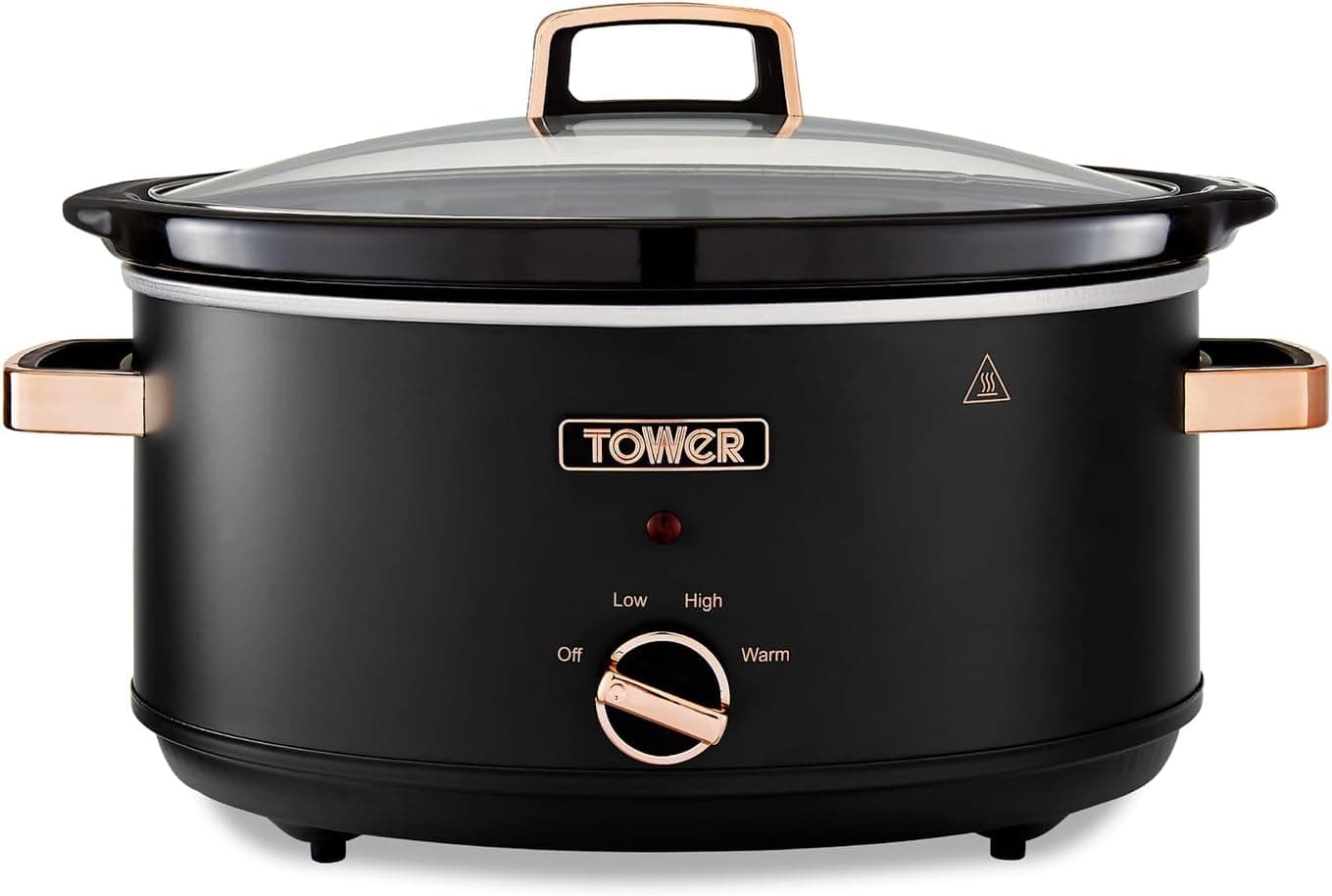 Tower T16043BLK Panela de cozedura lenta de 6,5 litros, modelo Cavaletto panela lenta com 3 configurações de temperatura, alças de toque frio - preto e rosa dourado